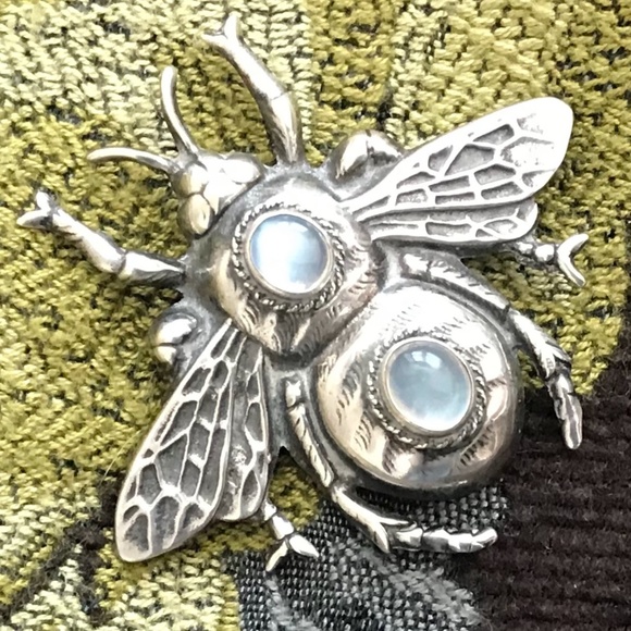 Walter Lampl Jewelry - Walter Lampl Vintage Moonstone & Silver Bee Brooch